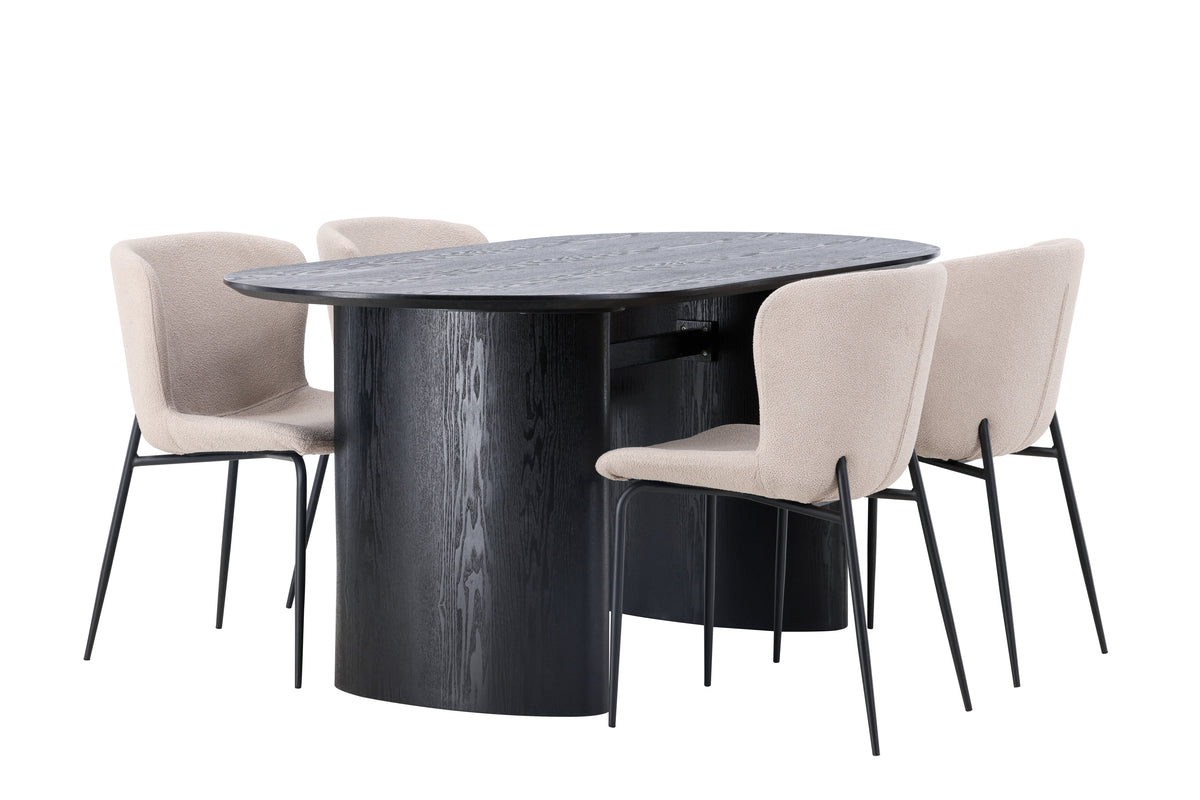 Venture Design Modesto & Isolde Matstolar 2-pack Beige + Ovala Matbord 180 x 90 Svart