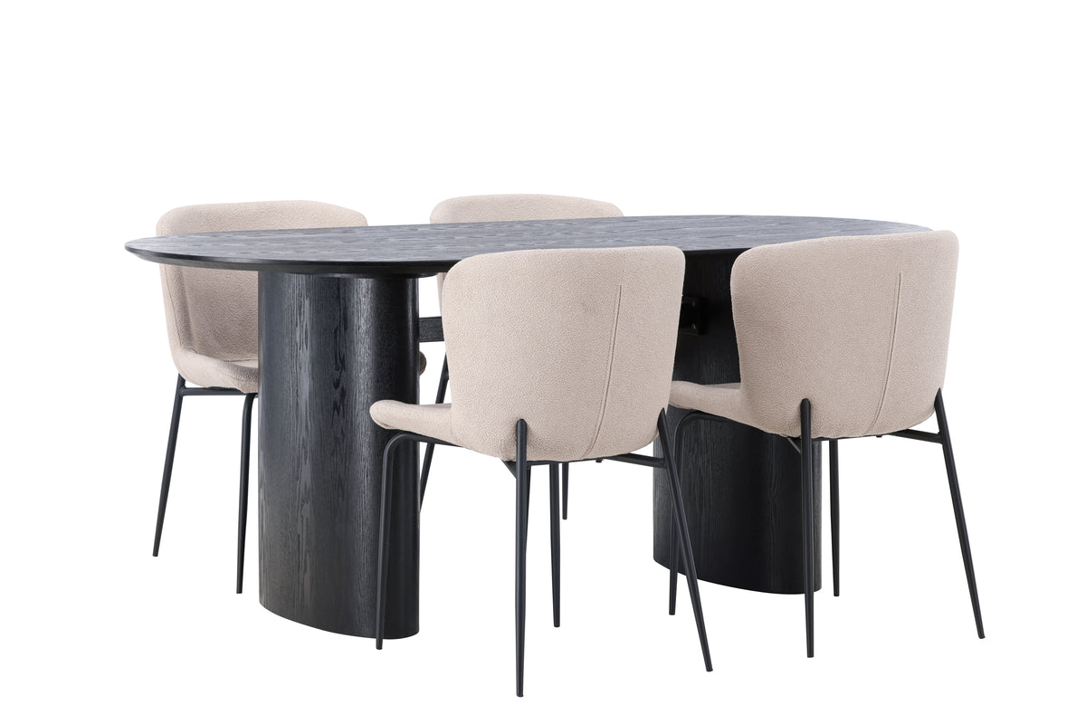 Venture Design Modesto & Isolde Matstolar 2-pack Beige + Ovala Matbord 180 x 90 Svart