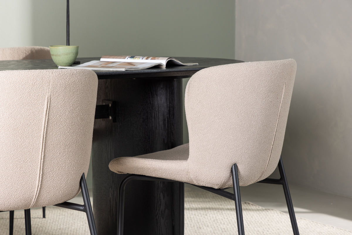 Venture Design Modesto & Isolde Matstolar 2-pack Beige + Ovala Matbord 180 x 90 Svart