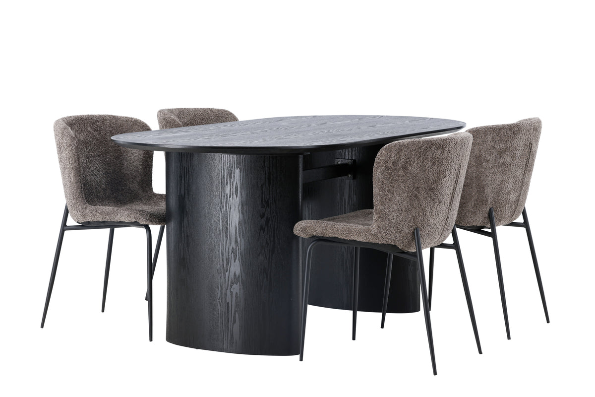 Venture Design Modesto & Isolde Matstolar 2-pack Brun + Ovala Matbord 180 x 90 Svart