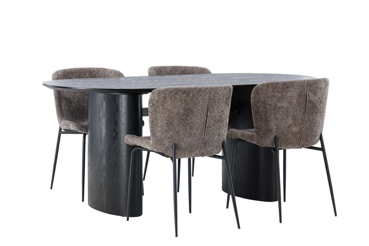 Venture Design Modesto & Isolde Matstolar 2-pack Brun + Ovala Matbord 180 x 90 Svart