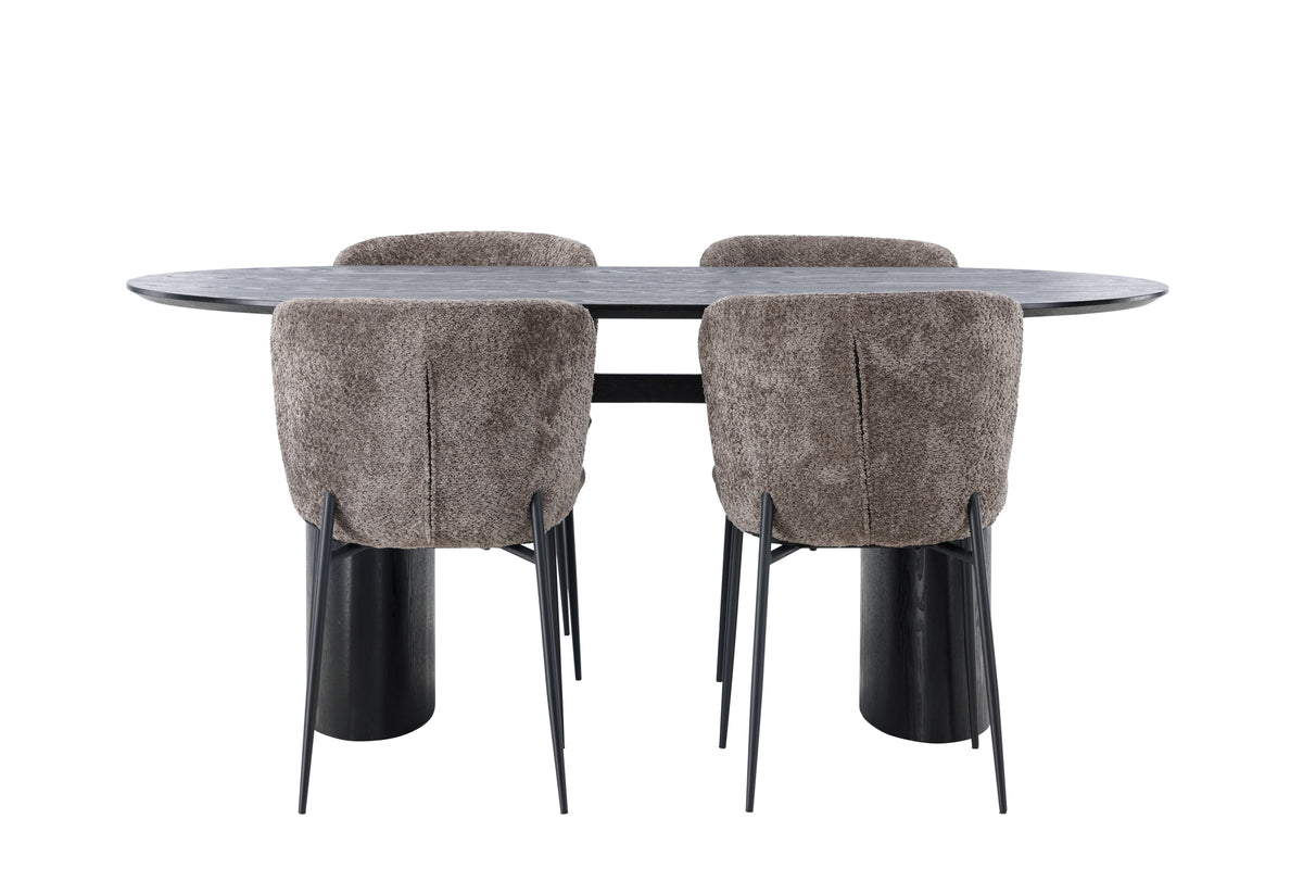 Venture Design Modesto & Isolde Matstolar 2-pack Brun + Ovala Matbord 180 x 90 Svart