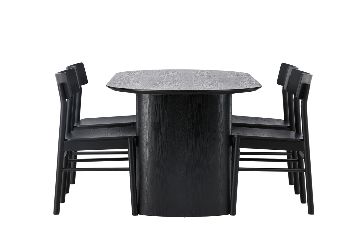 Venture Design Montros & Isolde Matstolar 2-pack Svart + Ovala Matbord 180 x 90 Svart