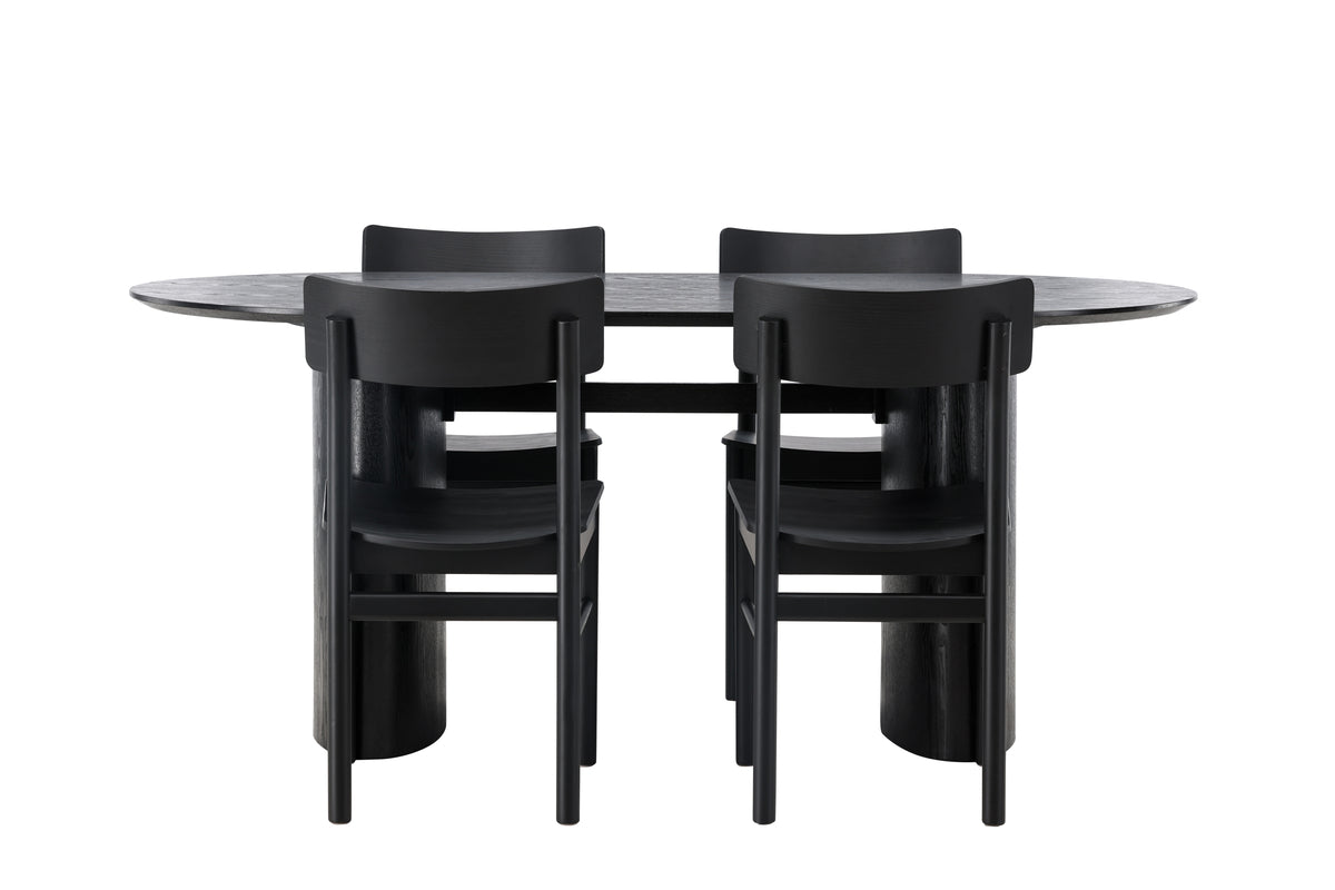 Venture Design Montros & Isolde Matstolar 2-pack Svart + Ovala Matbord 180 x 90 Svart