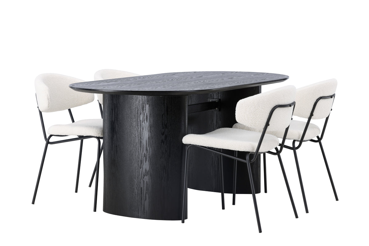Venture Design Chico & Isolde Matstolar 2-pack Vit + Ovala Matbord 180 x 90 Svart