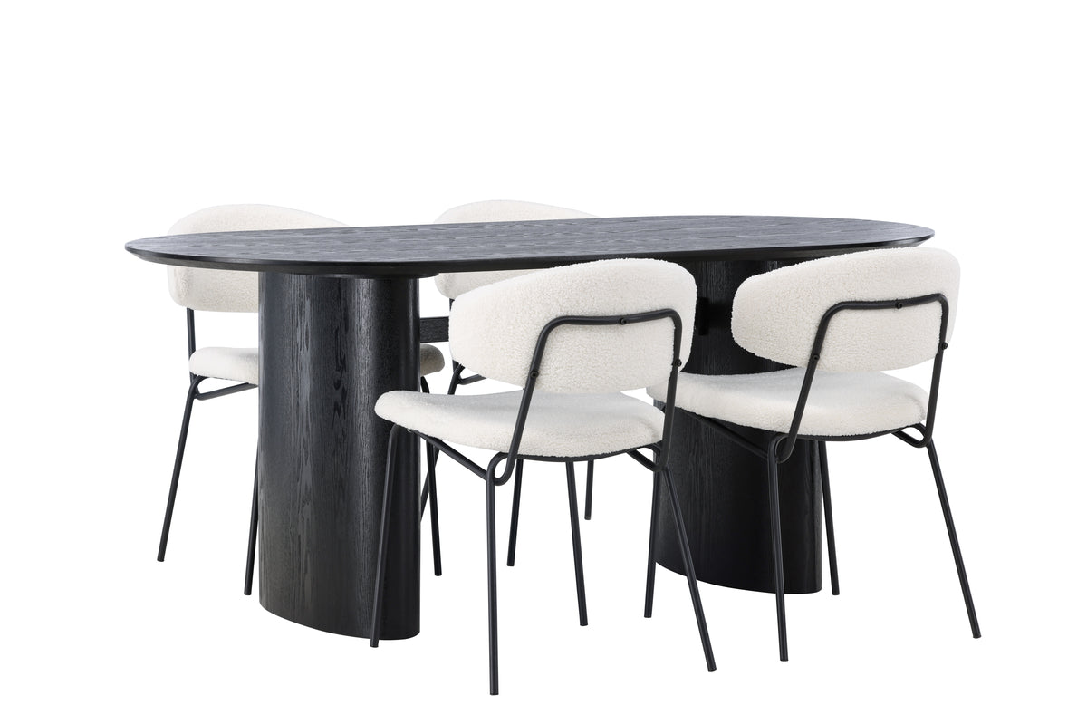 Venture Design Chico & Isolde Matstolar 2-pack Vit + Ovala Matbord 180 x 90 Svart