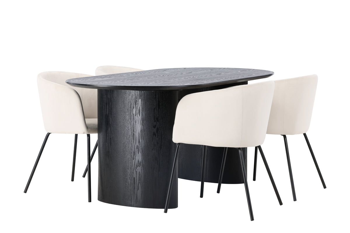 Venture Design Berit & Isolde Matstolar Beige + Ovala Matbord 180 x 90 Svart