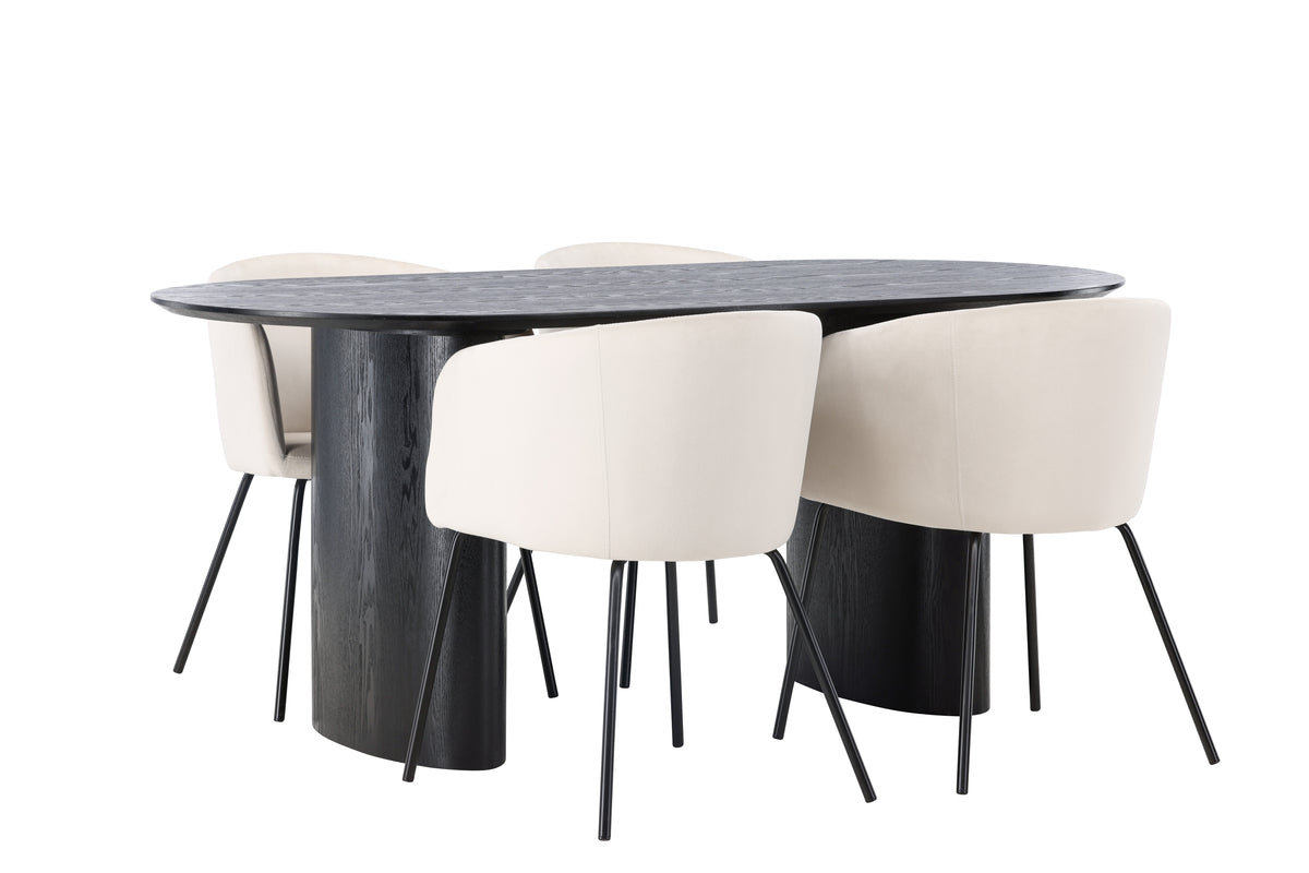 Venture Design Berit & Isolde Matstolar Beige + Ovala Matbord 180 x 90 Svart