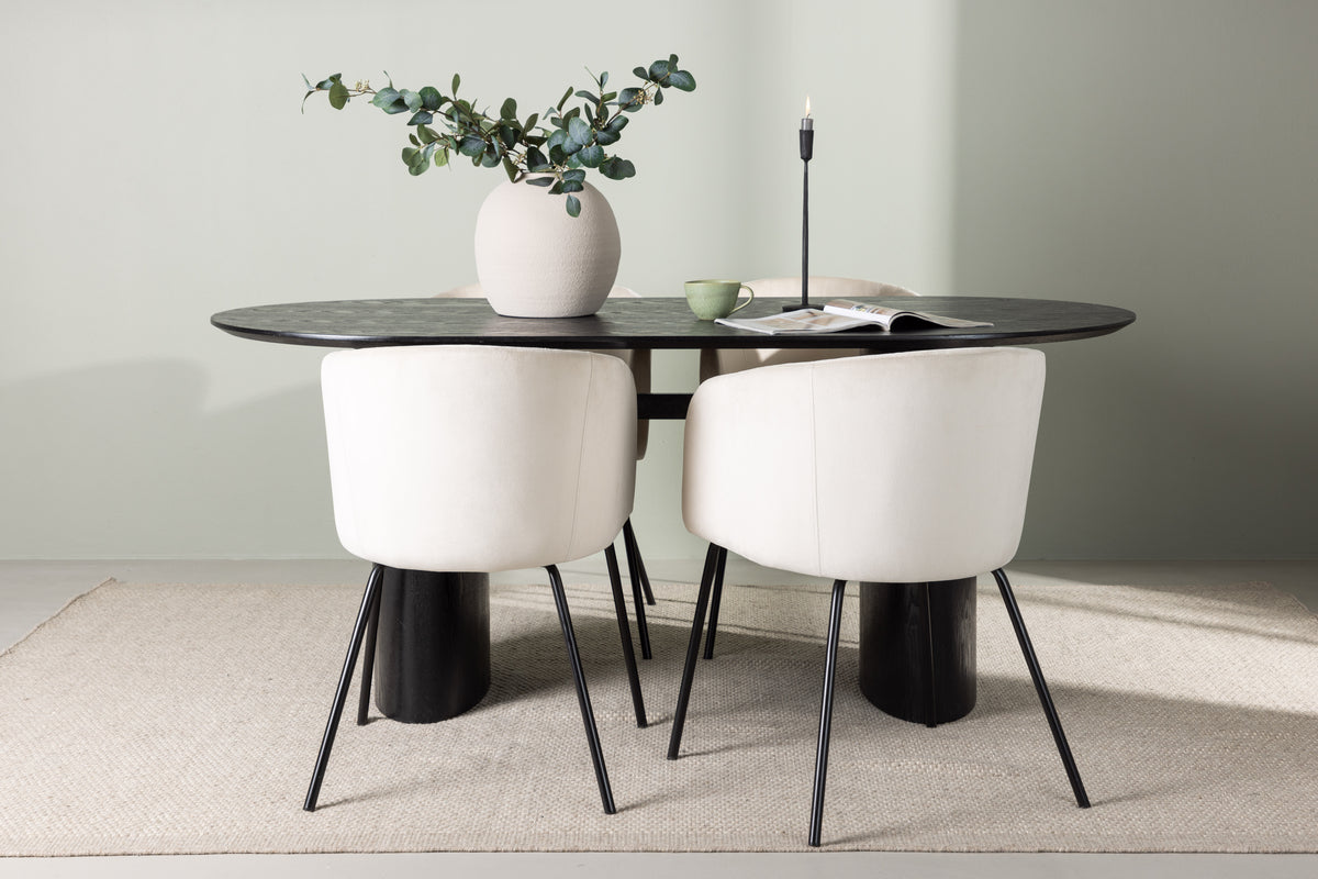 Venture Design Berit & Isolde Matstolar Beige + Ovala Matbord 180 x 90 Svart