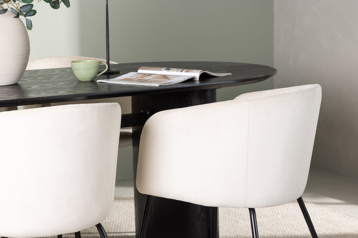 Venture Design Berit & Isolde Matstolar Beige + Ovala Matbord 180 x 90 Svart
