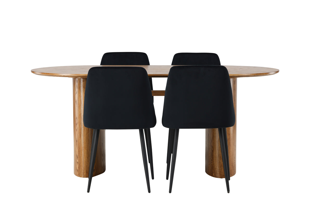 Venture Design Night & Isolde Matstolar 2-pack Svart + Ovala Matbord 180 x 90 Natur