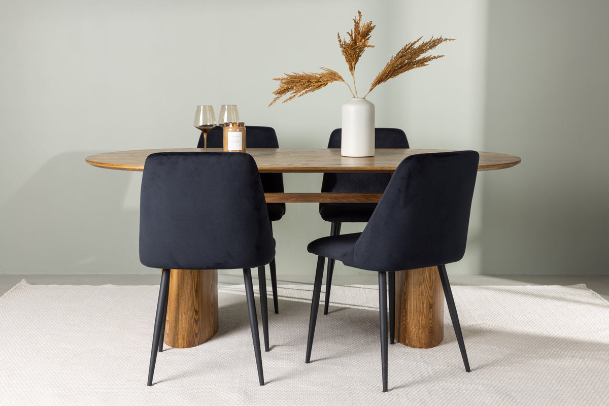 Venture Design Night & Isolde Matstolar 2-pack Svart + Ovala Matbord 180 x 90 Natur