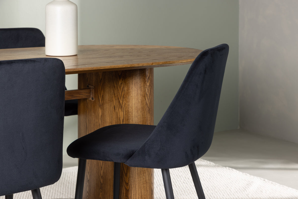 Venture Design Night & Isolde Matstolar 2-pack Svart + Ovala Matbord 180 x 90 Natur