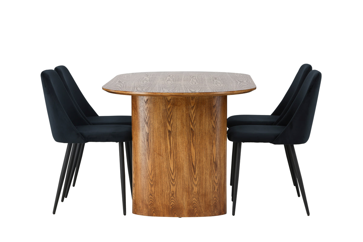 Venture Design Night & Isolde Matstolar 2-pack Svart + Ovala Matbord 180 x 90 Natur