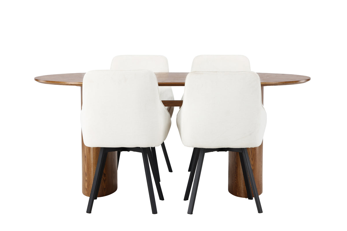 Venture Design Rosie & Isolde Matstolar 2-pack Beige + Ovala Matbord 180 x 90 Natur