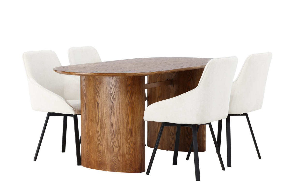 Venture Design Rosie & Isolde Matstolar 2-pack Beige + Ovala Matbord 180 x 90 Natur