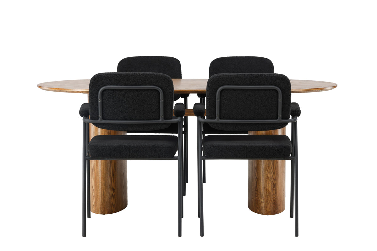 Venture Design Yesterday & Isolde Matstolar 2-pack Svart + Ovala Matbord 180 x 90 Natur