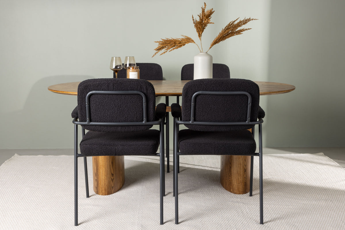 Venture Design Yesterday & Isolde Matstolar 2-pack Svart + Ovala Matbord 180 x 90 Natur