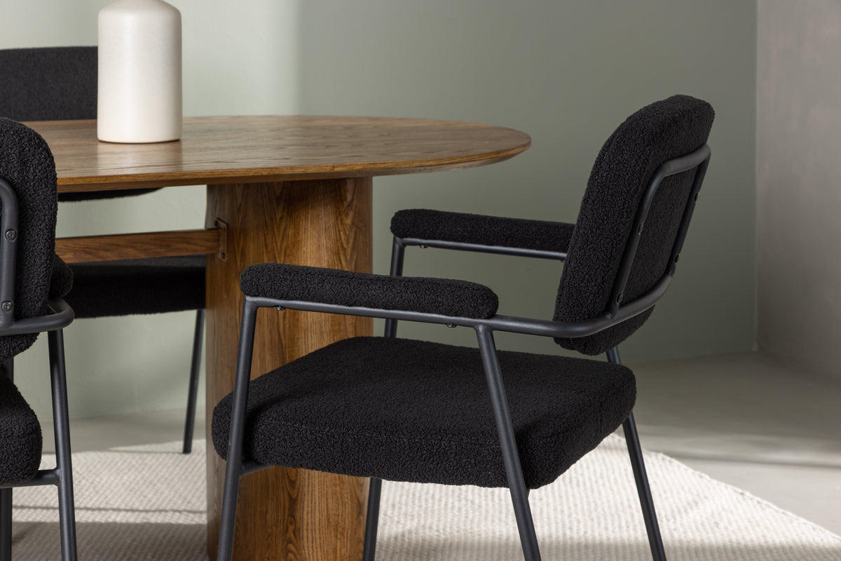 Venture Design Yesterday & Isolde Matstolar 2-pack Svart + Ovala Matbord 180 x 90 Natur