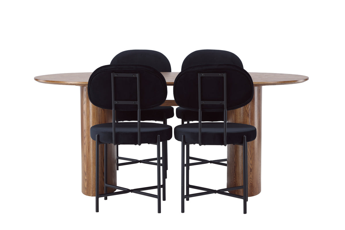 Venture Design Stella & Isolde Matstolar 2-pack Svart + Ovala Matbord 180 x 90 Natur