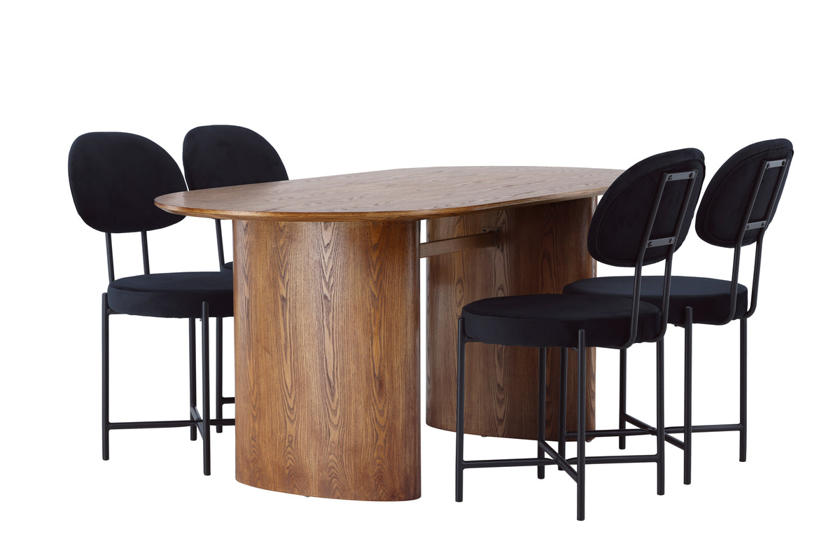 Venture Design Stella & Isolde Matstolar 2-pack Svart + Ovala Matbord 180 x 90 Natur