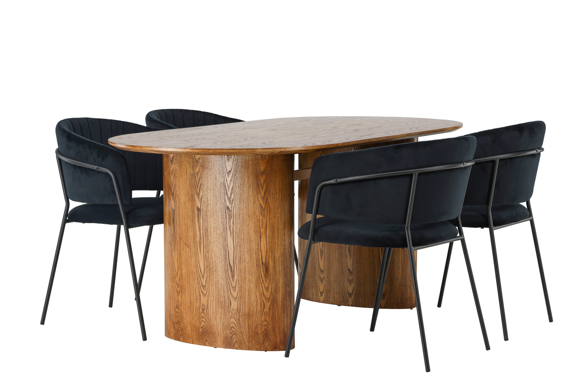 Venture Design Selma & Isolde Matstolar 2-pack Svart + Ovala Matbord 180 x 90 Natur