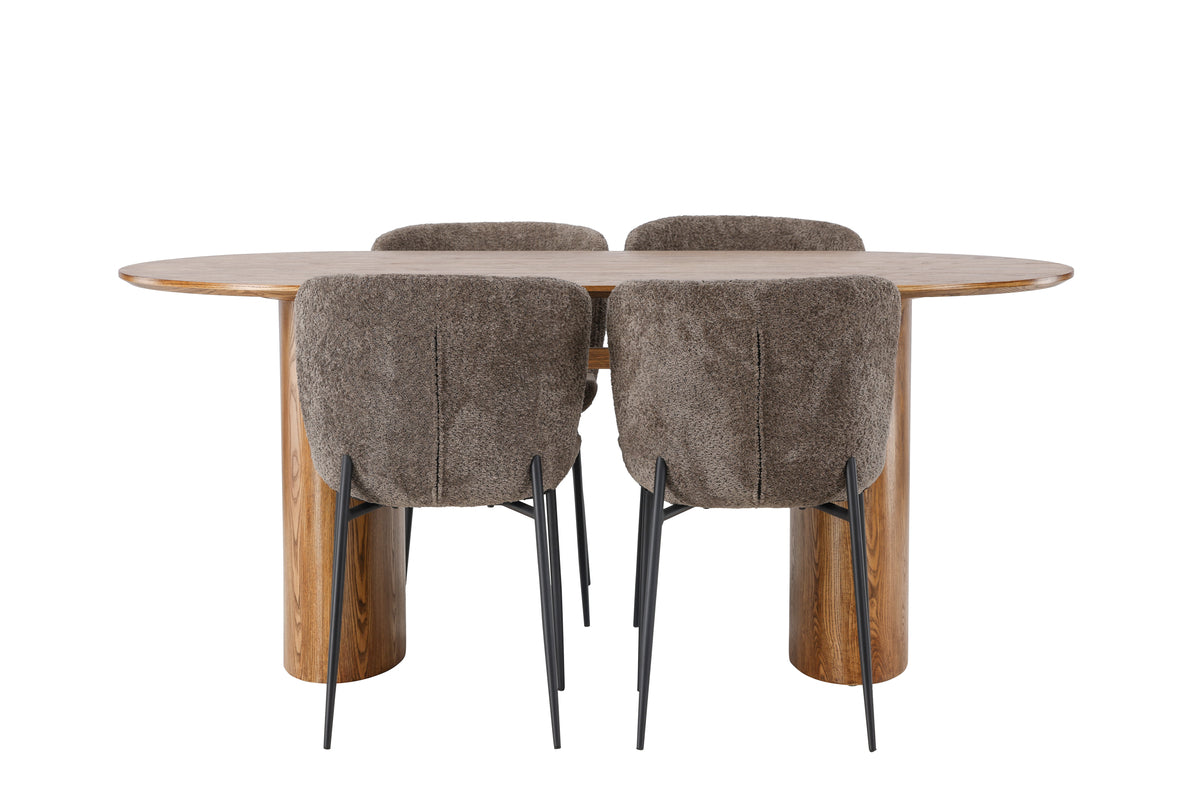 Venture Design Modesto & Isolde Matstolar 2-pack Brun + Ovala Matbord 180 x 90 Natur
