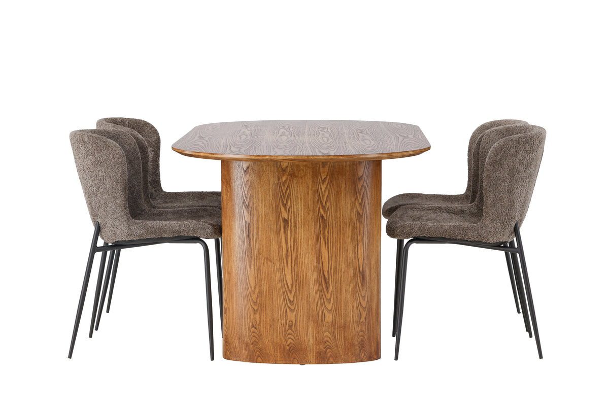 Venture Design Modesto & Isolde Matstolar 2-pack Brun + Ovala Matbord 180 x 90 Natur