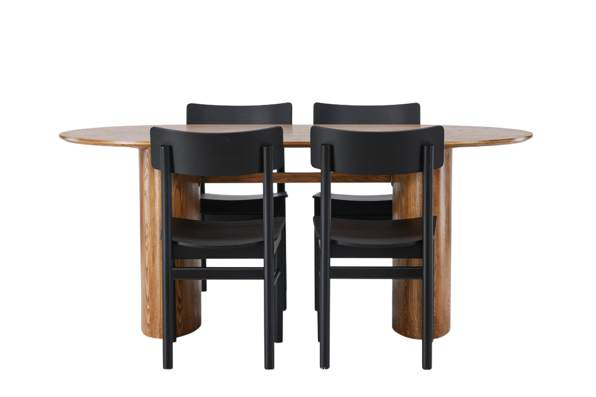 Venture Design Montros & Isolde Matstolar 2-pack Svart + Ovala Matbord 180 x 90 Natur