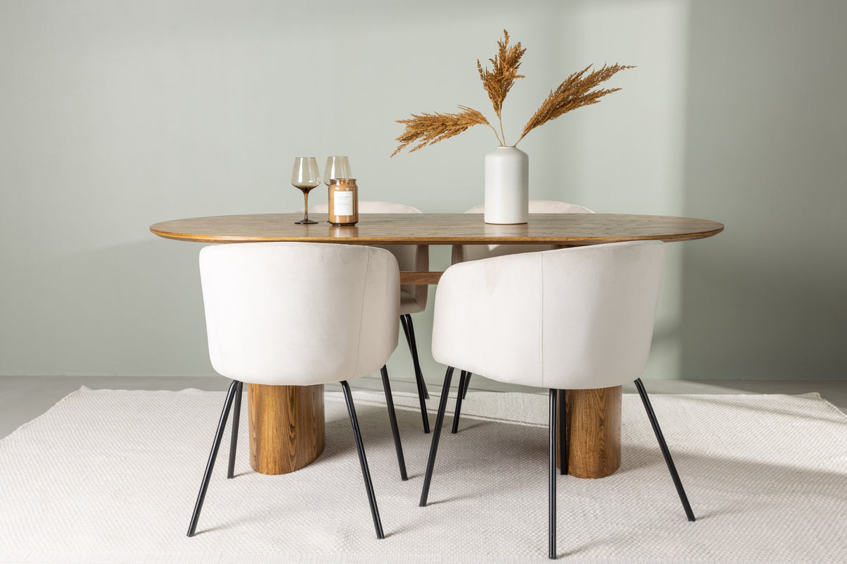 Venture Design Berit & Isolde Matstolar Beige + Ovala Matbord 180 x 90 Natur