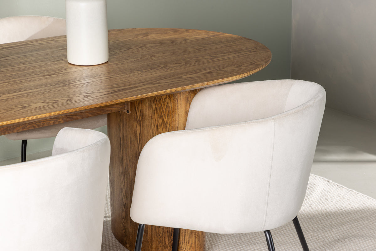 Venture Design Berit & Isolde Matstolar Beige + Ovala Matbord 180 x 90 Natur