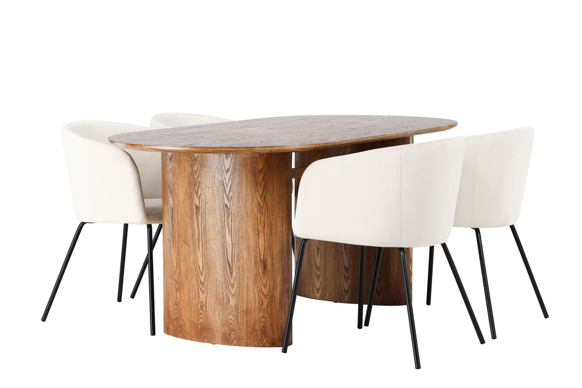 Venture Design Berit & Isolde Matstolar Beige + Ovala Matbord 180 x 90 Natur