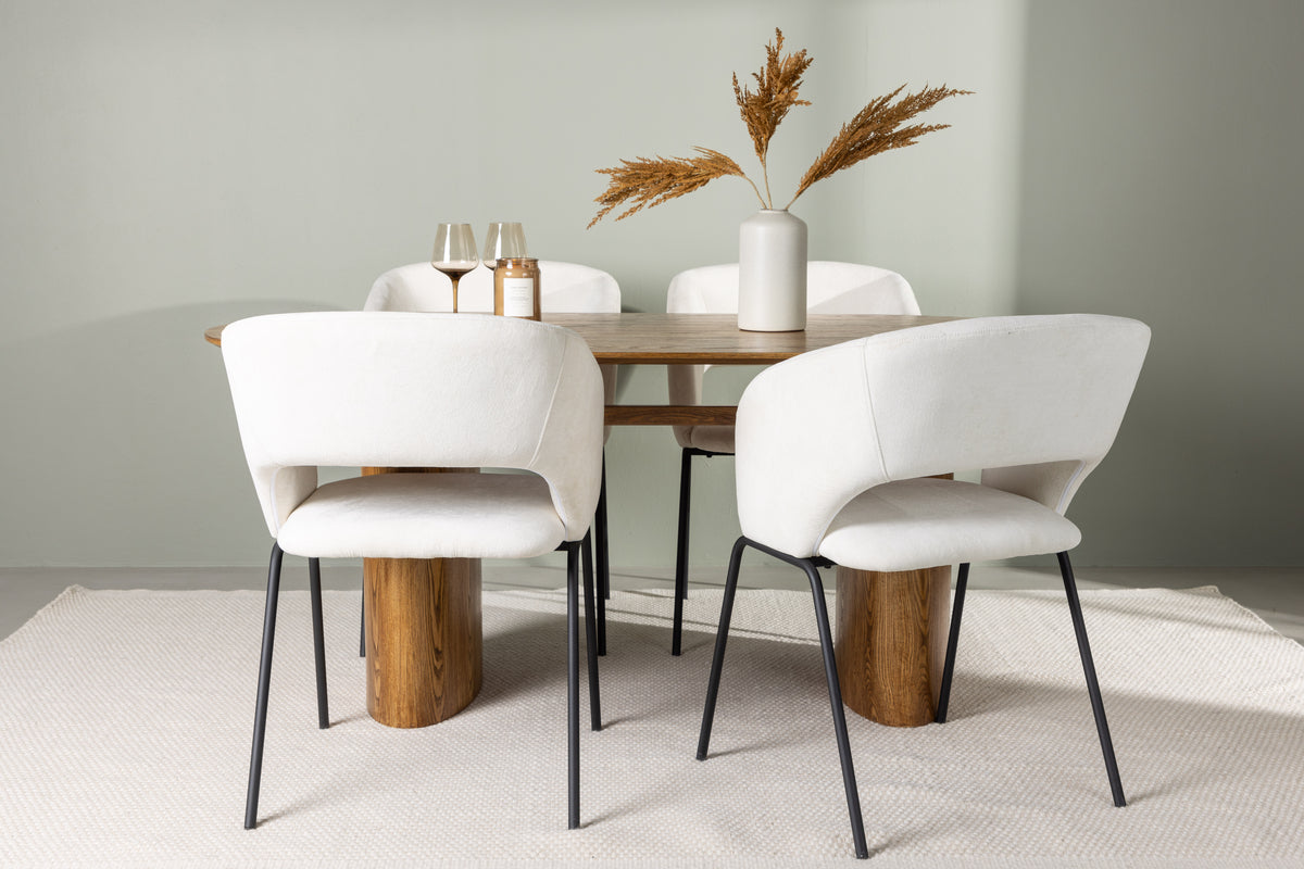 Venture Design Day & Isolde Matstolar 2-pack Off-white + Ovala Matbord 180 x 90 Natur