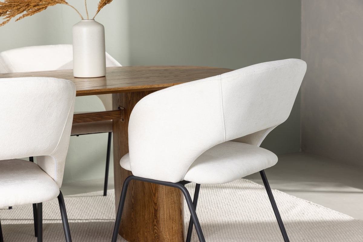 Venture Design Day & Isolde Matstolar 2-pack Off-white + Ovala Matbord 180 x 90 Natur