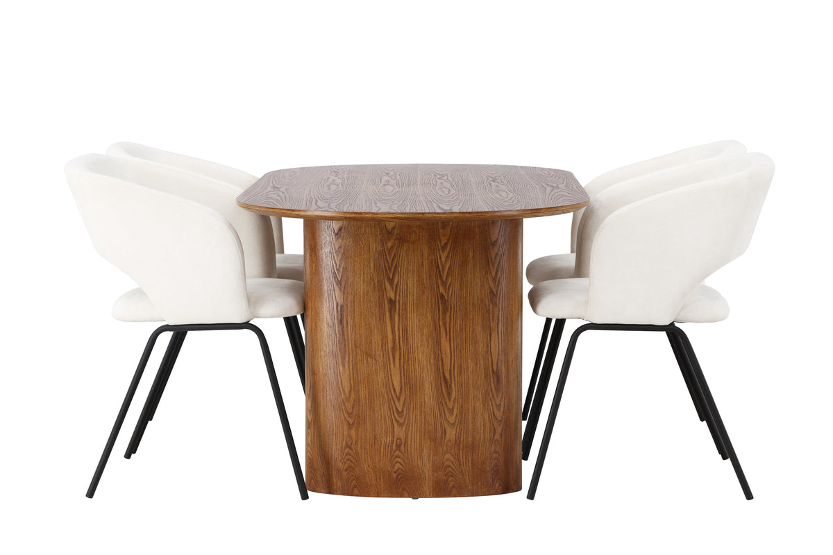 Venture Design Day & Isolde Matstolar 2-pack Off-white + Ovala Matbord 180 x 90 Natur