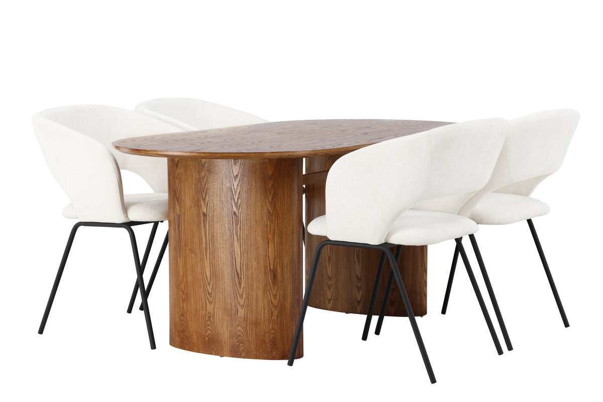 Venture Design Day & Isolde Matstolar 2-pack Off-white + Ovala Matbord 180 x 90 Natur