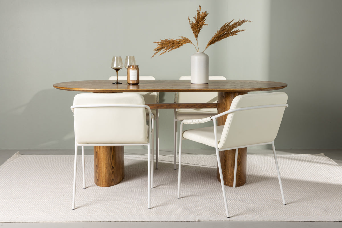 Venture Design Tvist & Isolde Matstolar 2-pack Beige + Ovala Matbord 90 x 180 Natur