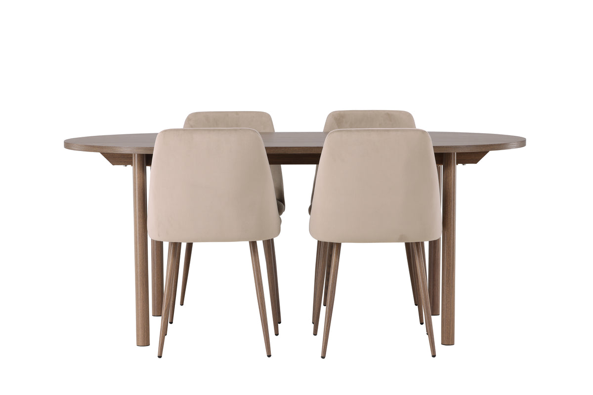 Venture Design Andy & Night Ovala Matbord 180 x 90 Natur + Matstolar 2-pack Beige