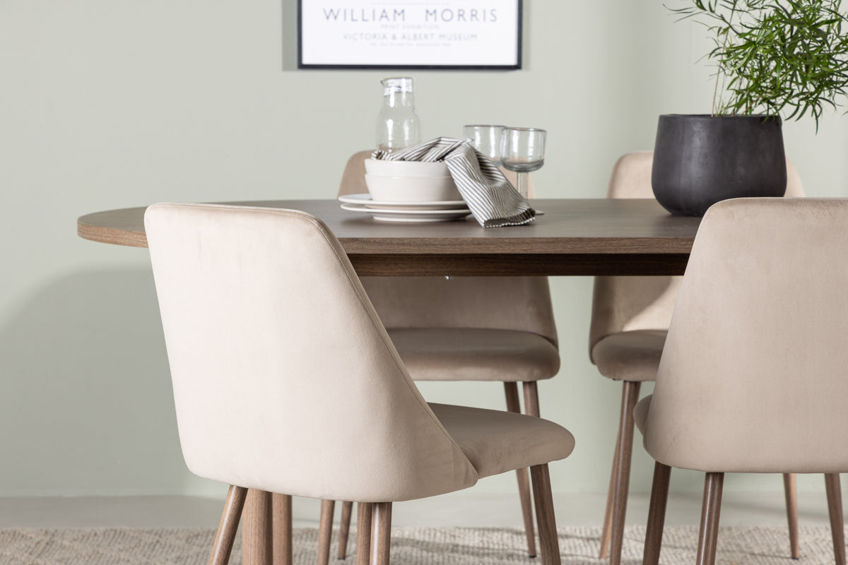 Venture Design Andy & Night Ovala Matbord 180 x 90 Natur + Matstolar 2-pack Beige