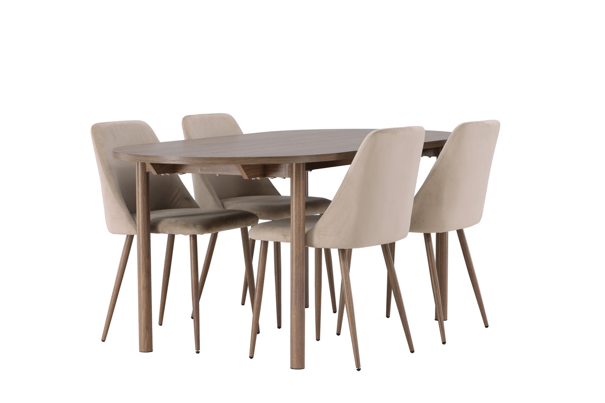 Venture Design Andy & Night Ovala Matbord 180 x 90 Natur + Matstolar 2-pack Beige