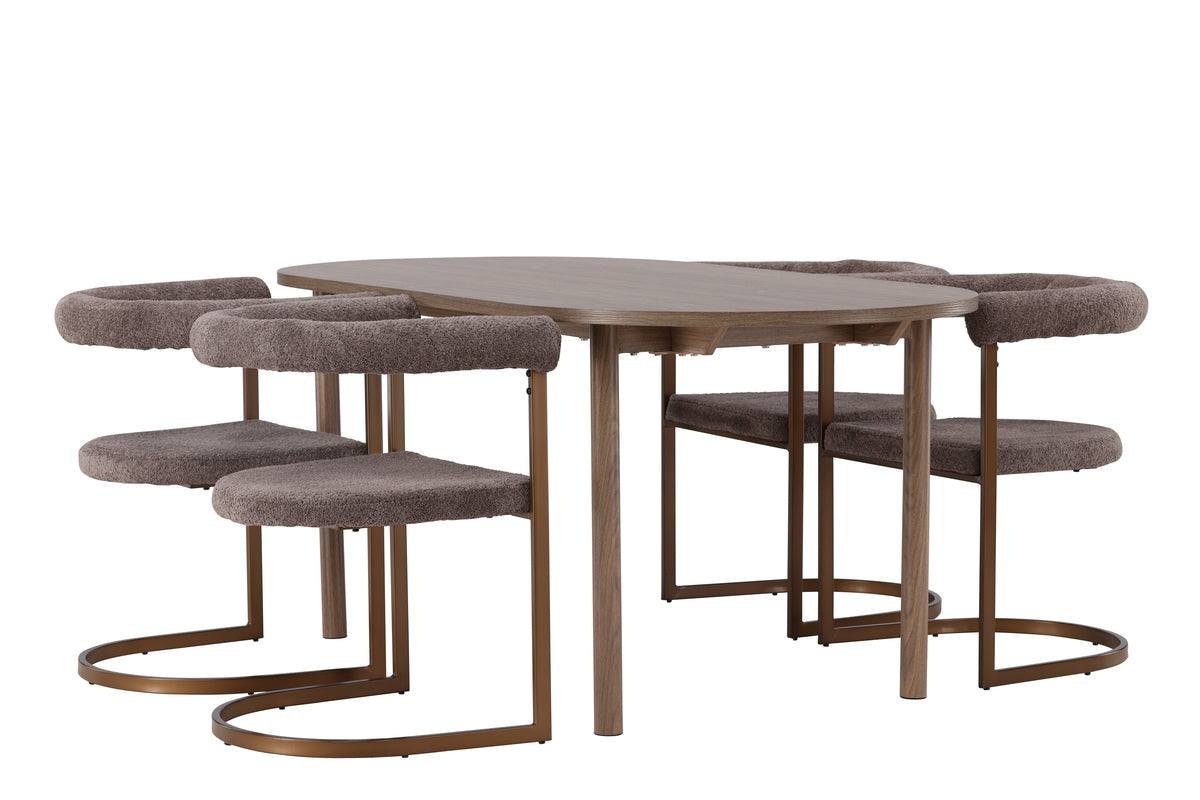 Venture Design Andy & Morning Ovala Matbord 180 x 90 Natur + Matstolar 2-pack Brun