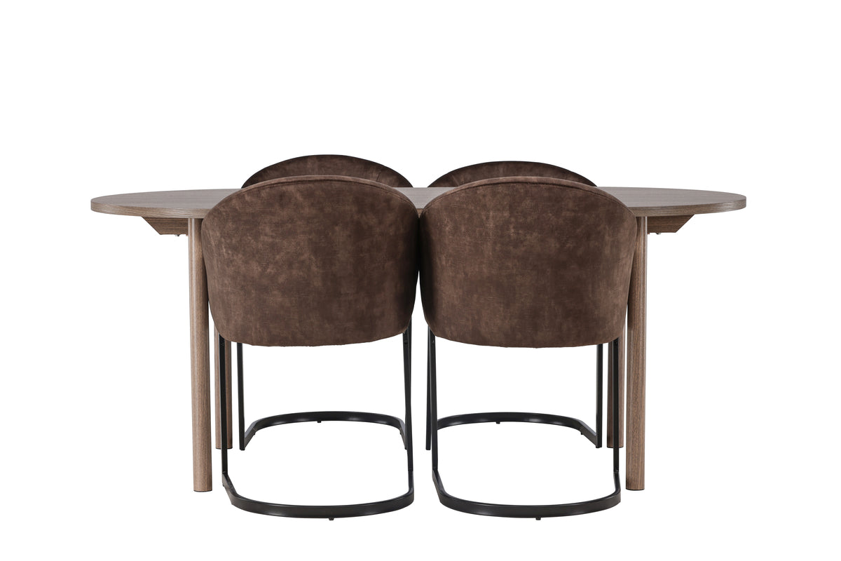 Venture Design Andy & Evening Ovala Matbord 180 x 90 Natur + Matstolar 2-pack Mörkbrun