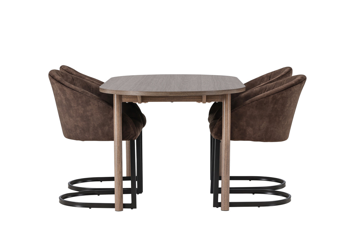 Venture Design Andy & Evening Ovala Matbord 180 x 90 Natur + Matstolar 2-pack Mörkbrun