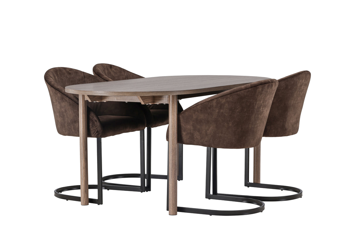 Venture Design Andy & Evening Ovala Matbord 180 x 90 Natur + Matstolar 2-pack Mörkbrun