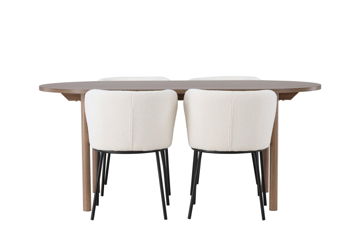 Venture Design Edina & Andy Matstolar 2-pack Vit + Ovala Matbord 180 x 90 Natur