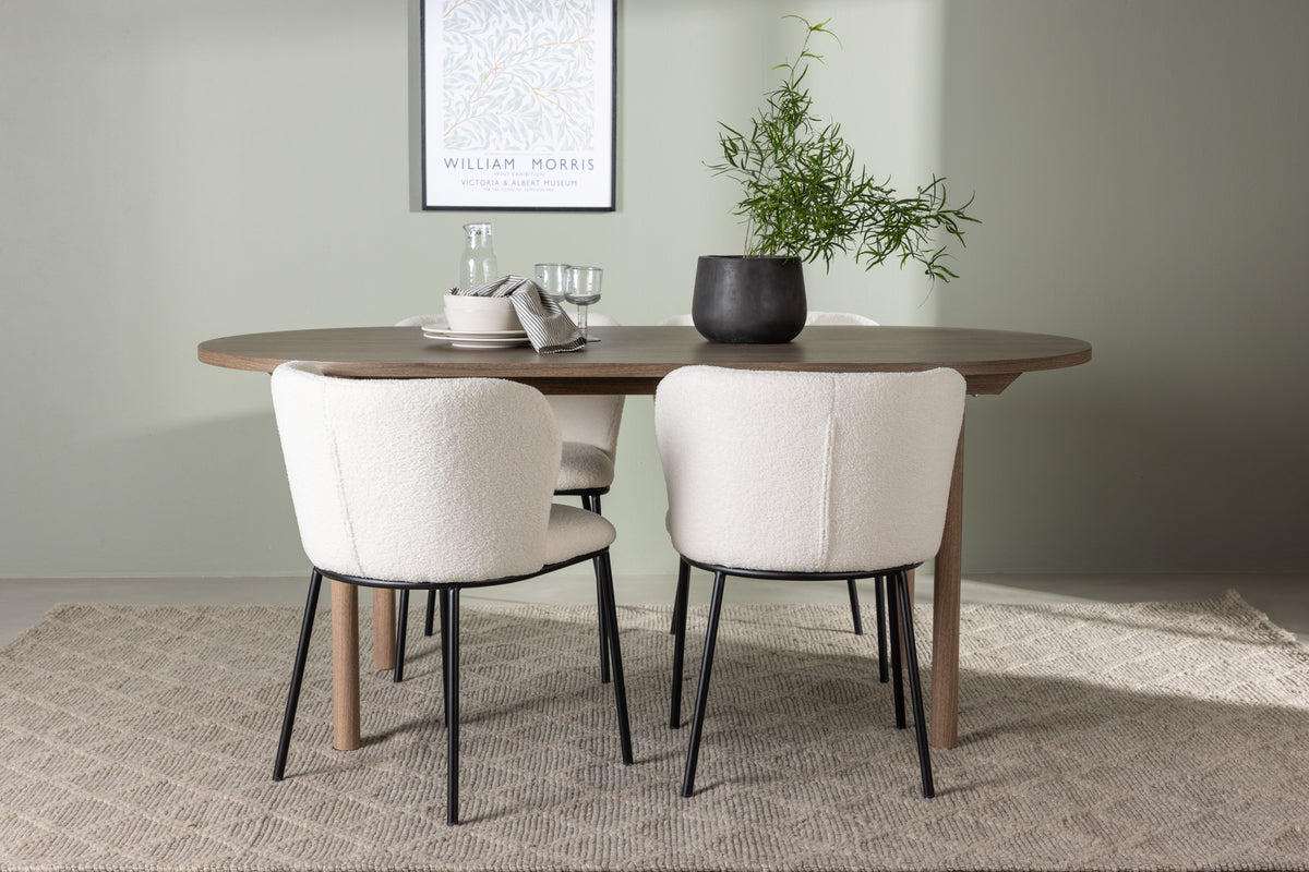 Venture Design Edina & Andy Matstolar 2-pack Vit + Ovala Matbord 180 x 90 Natur