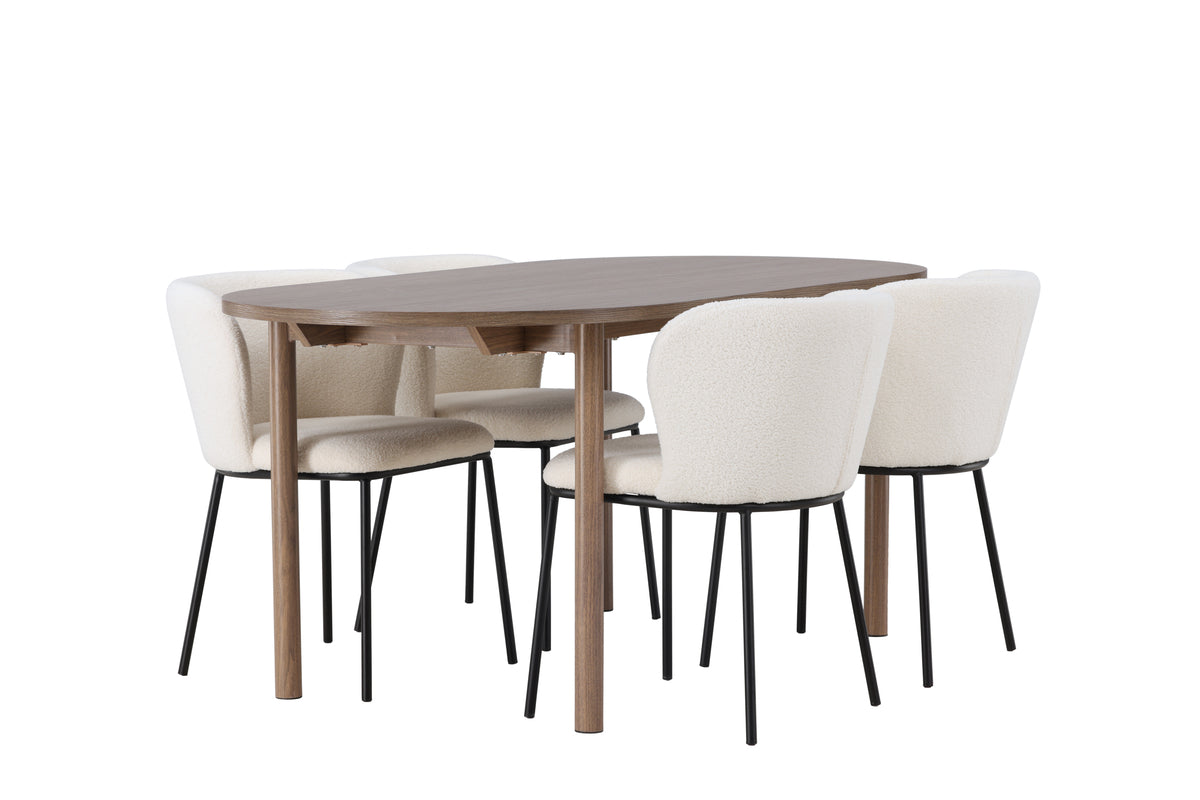 Venture Design Edina & Andy Matstolar 2-pack Vit + Ovala Matbord 180 x 90 Natur