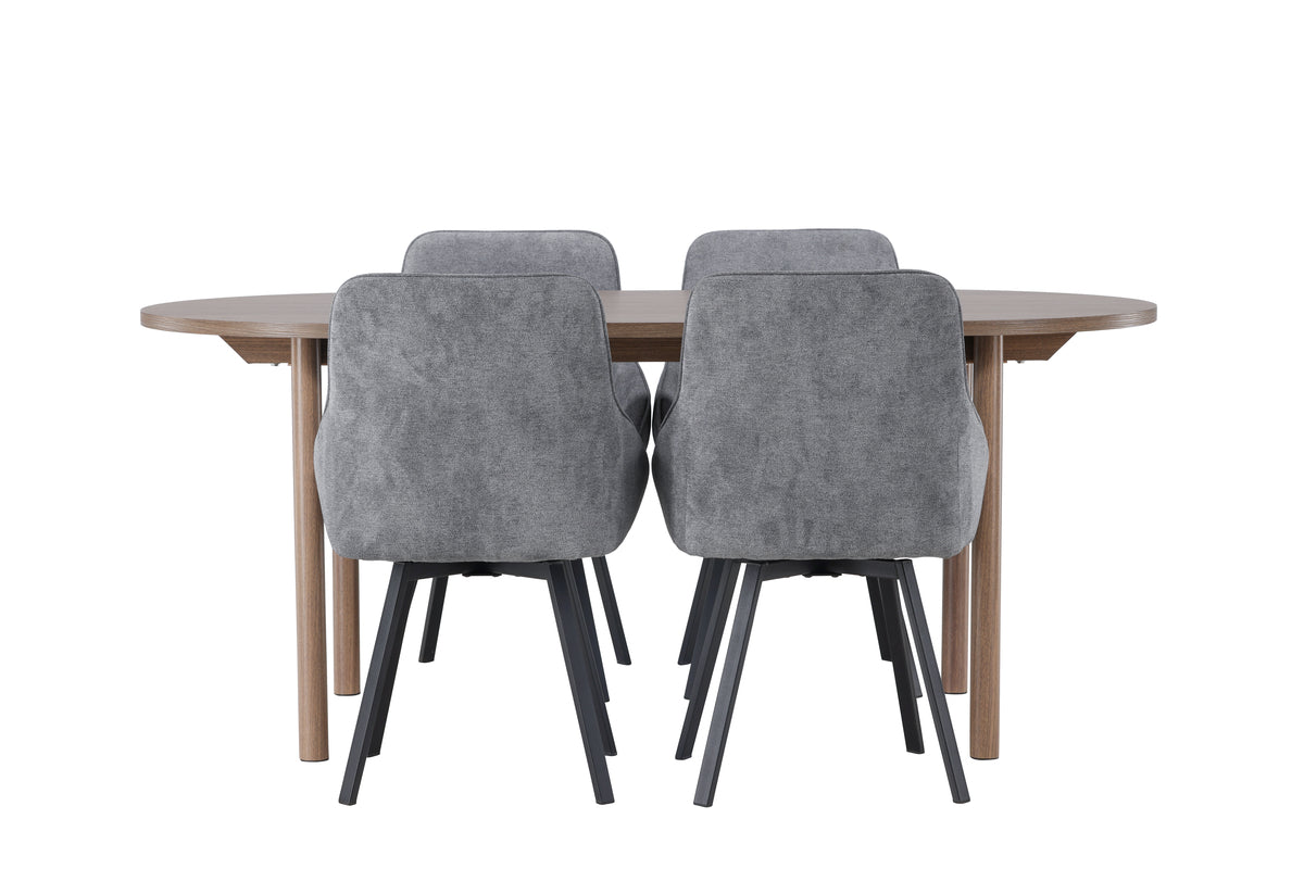 Venture Design Rosie & Andy Matstolar 2-pack Grå + Ovala Matbord 180 x 90 Natur