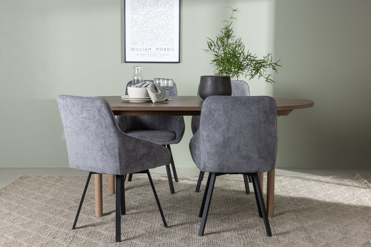 Venture Design Rosie & Andy Matstolar 2-pack Grå + Ovala Matbord 180 x 90 Natur