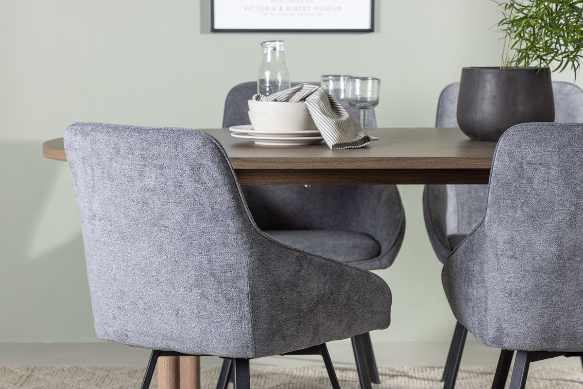 Venture Design Rosie & Andy Matstolar 2-pack Grå + Ovala Matbord 180 x 90 Natur